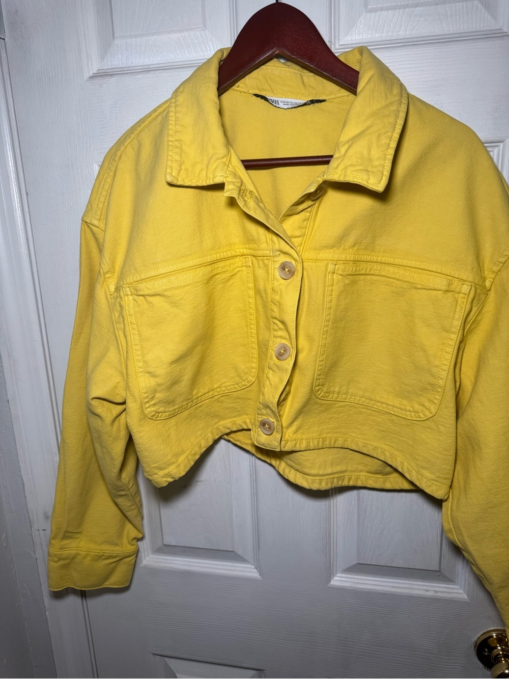 Zara Bright Yellow Cropped Denim Jacket